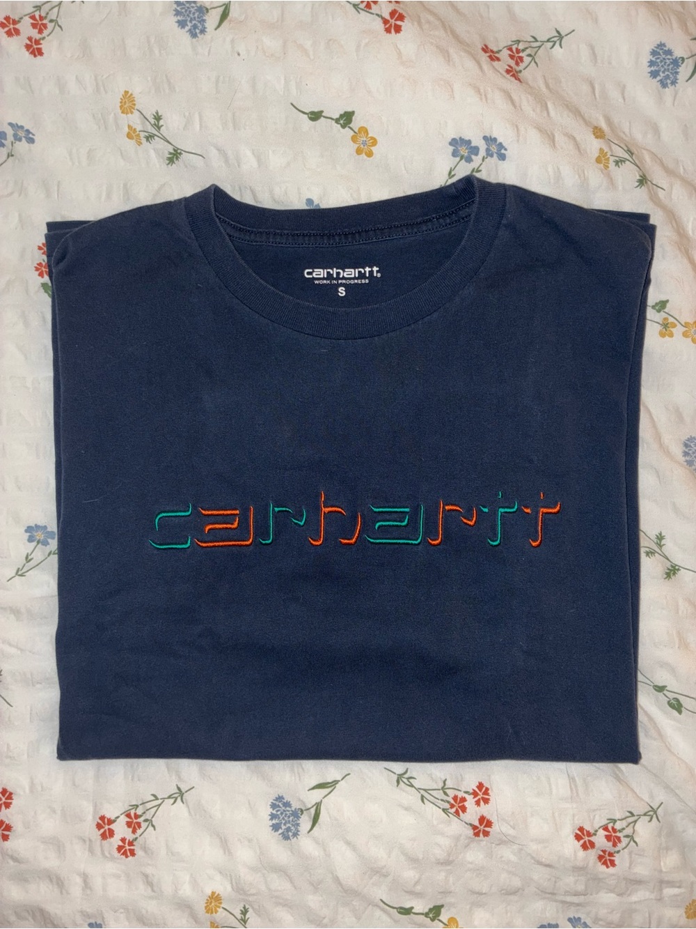 Carhartt Work in Progress (WIP) Navy Tee with Multicolor Logo